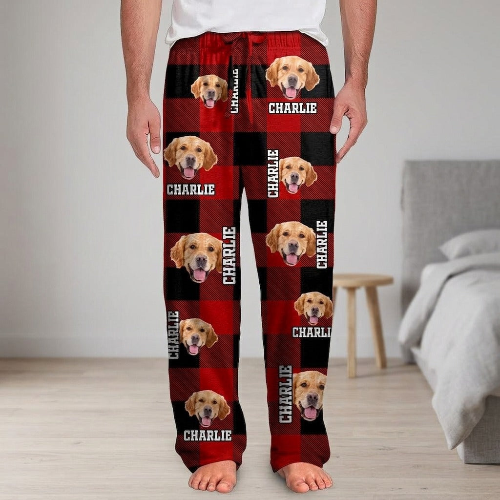 Custom Photo Name Dog Cat Flannel Man's Pants