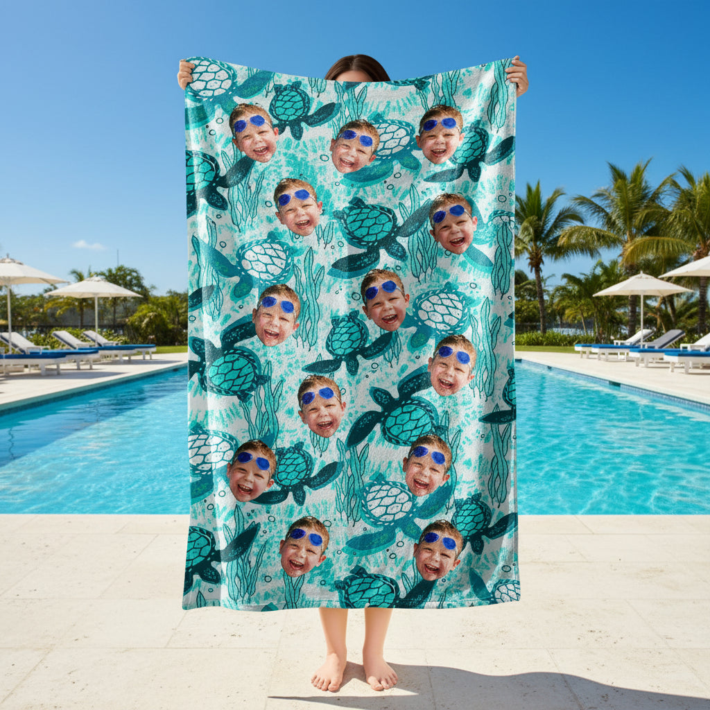 Custom Photo Turtles Pattern Beach Towel HO82