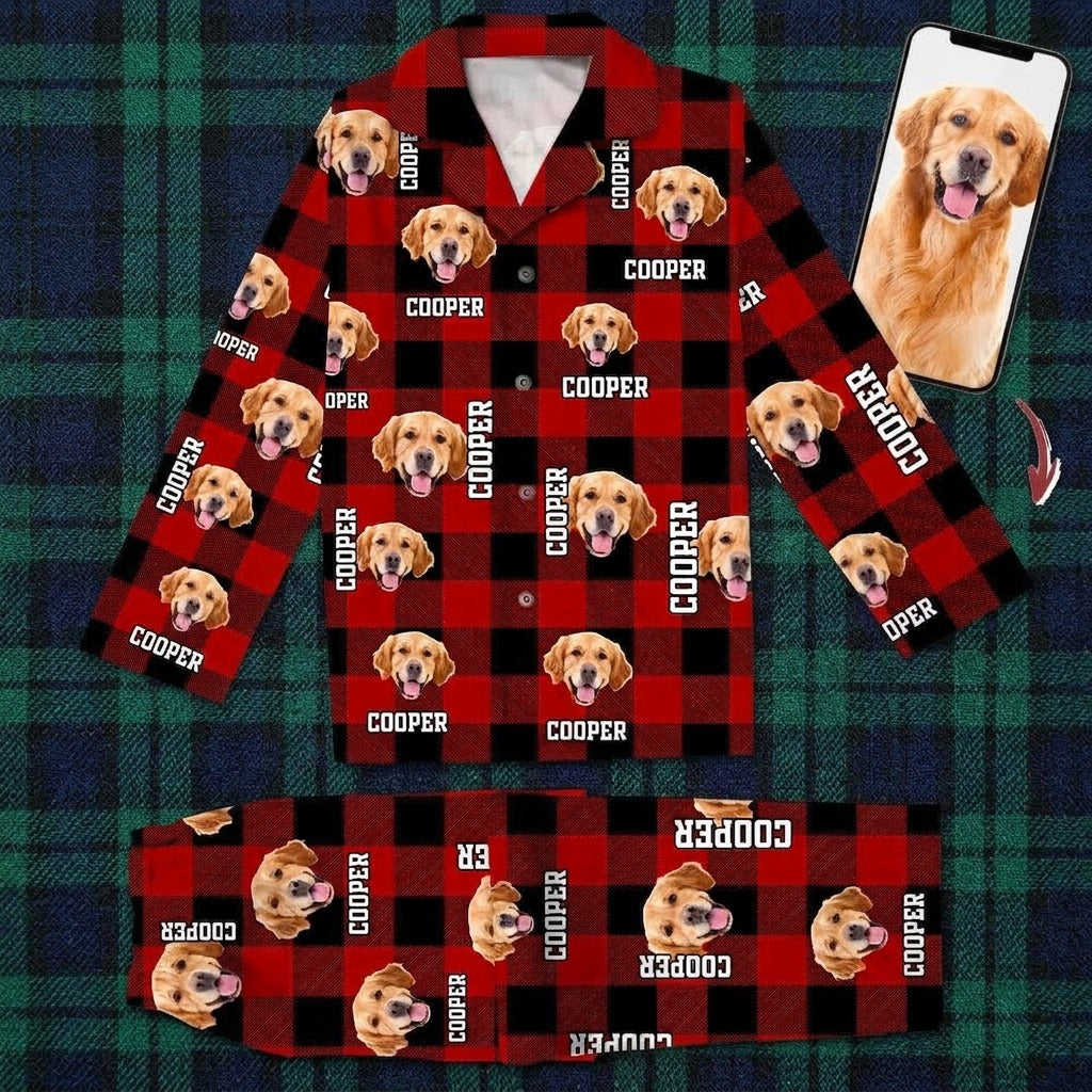 Custom Photo Name Dog Cat Flannel Pajamas