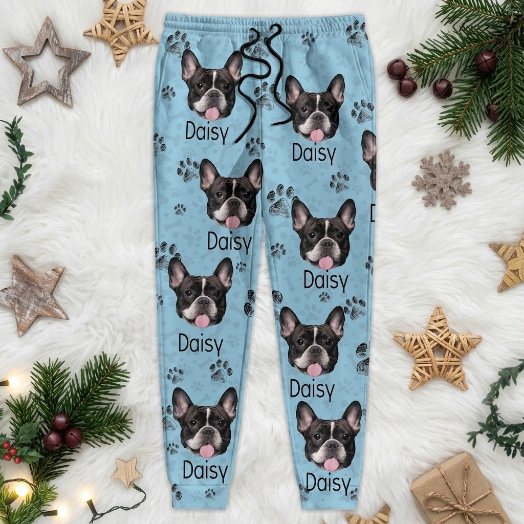 Custom Dog Photo With Paw Pattern Sweatpants