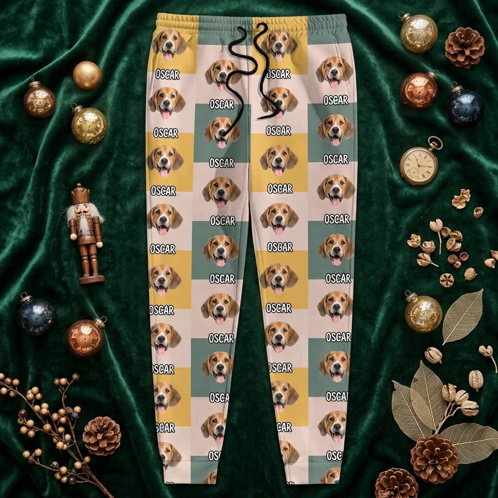 Custom Dog Photo With Christmas Pattern For Men and Women Sweatpants