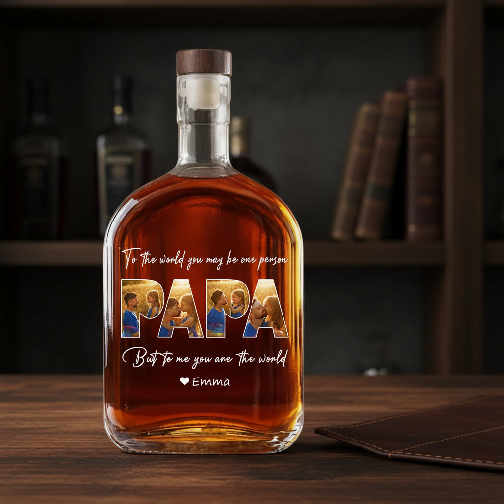 Custom Photo Happy Father's Day Family Whiskey Bottle