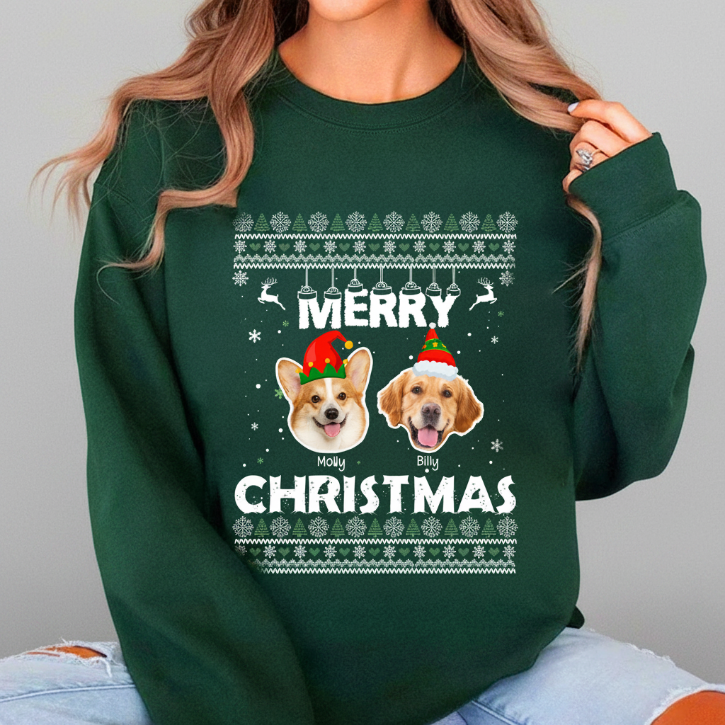 Custom Dog Cat Photo Merry Christmas Sweatshirt TH10