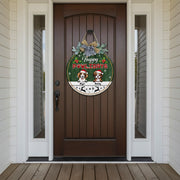 Happy Pawlidays Dog Wooden Door Sign With Wreath, Dog Door H