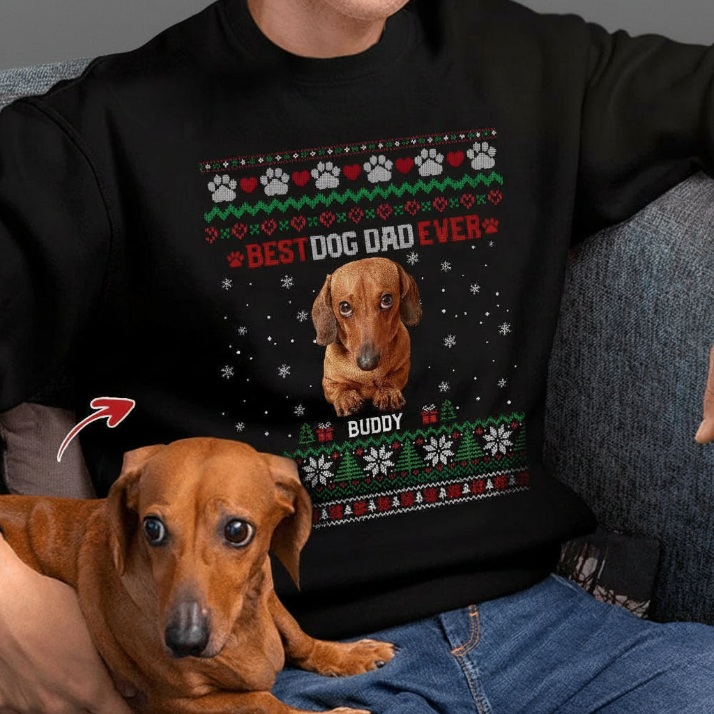 Custom Photo Best Dog Dad Ever Ugly Christmas Dog Cat Sweats