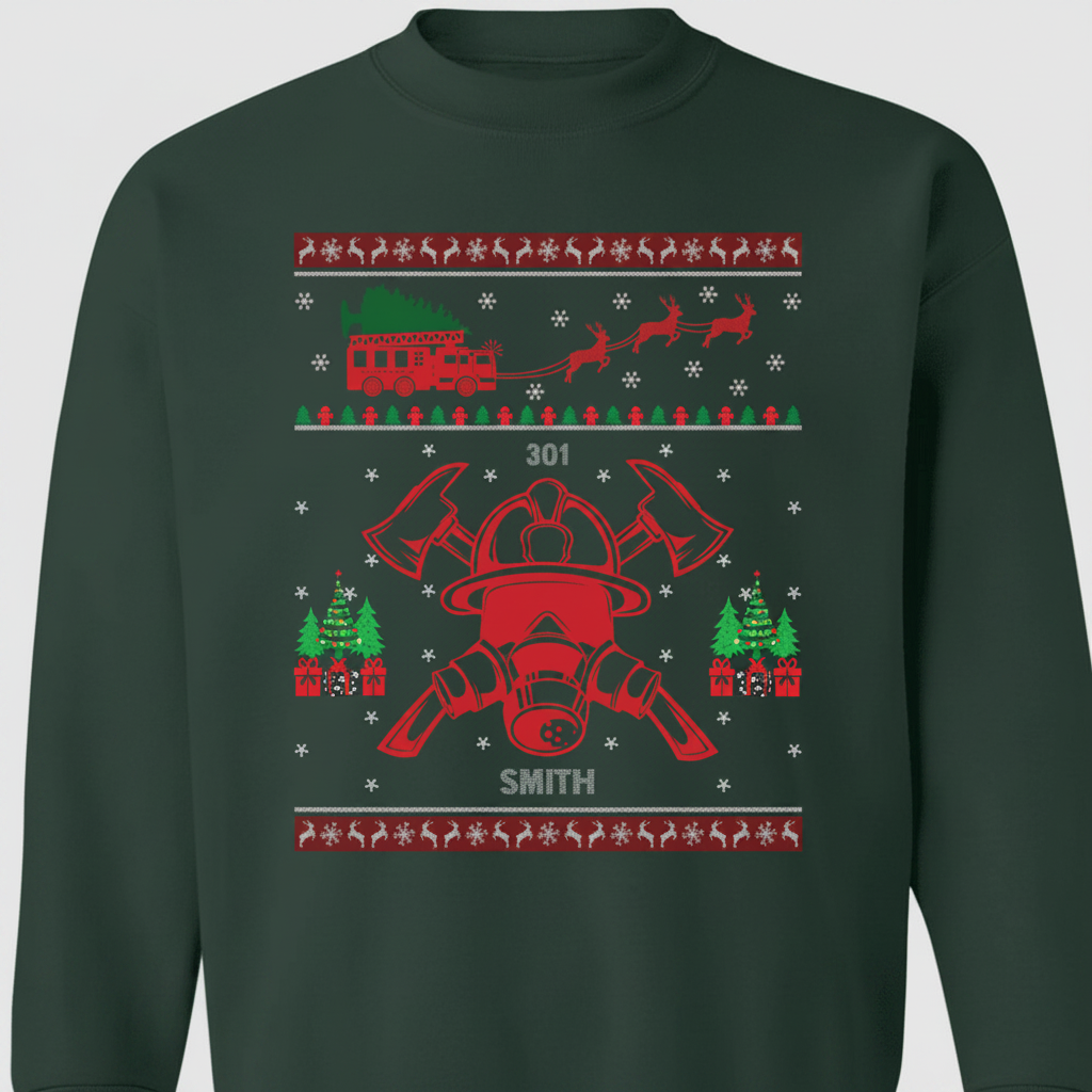 Firefighter Ugly Christmas Sweatshirt, Custom Sweatshirt NA2