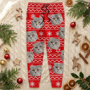 Custom Photo With Christmas Pattern Cat Men and Women's Sweatpants