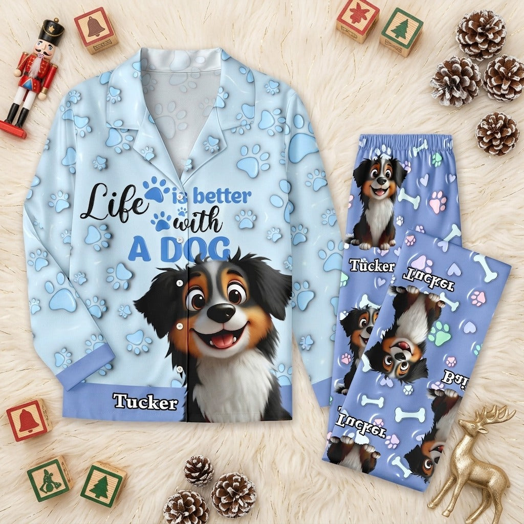 Custom Dog Name Life Is Better With Dogs 3D Effect Pajamas
