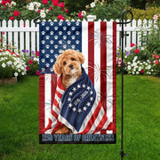 Custom Photo My Dog, Cat Loves America 250 Patriotic Garden Flag