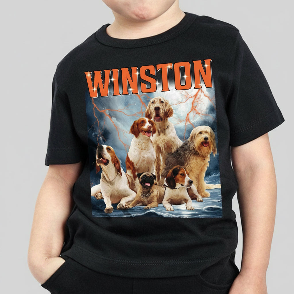Custom Your Pets Tee, Retro Vintage Portrait Kid Size Shirt,