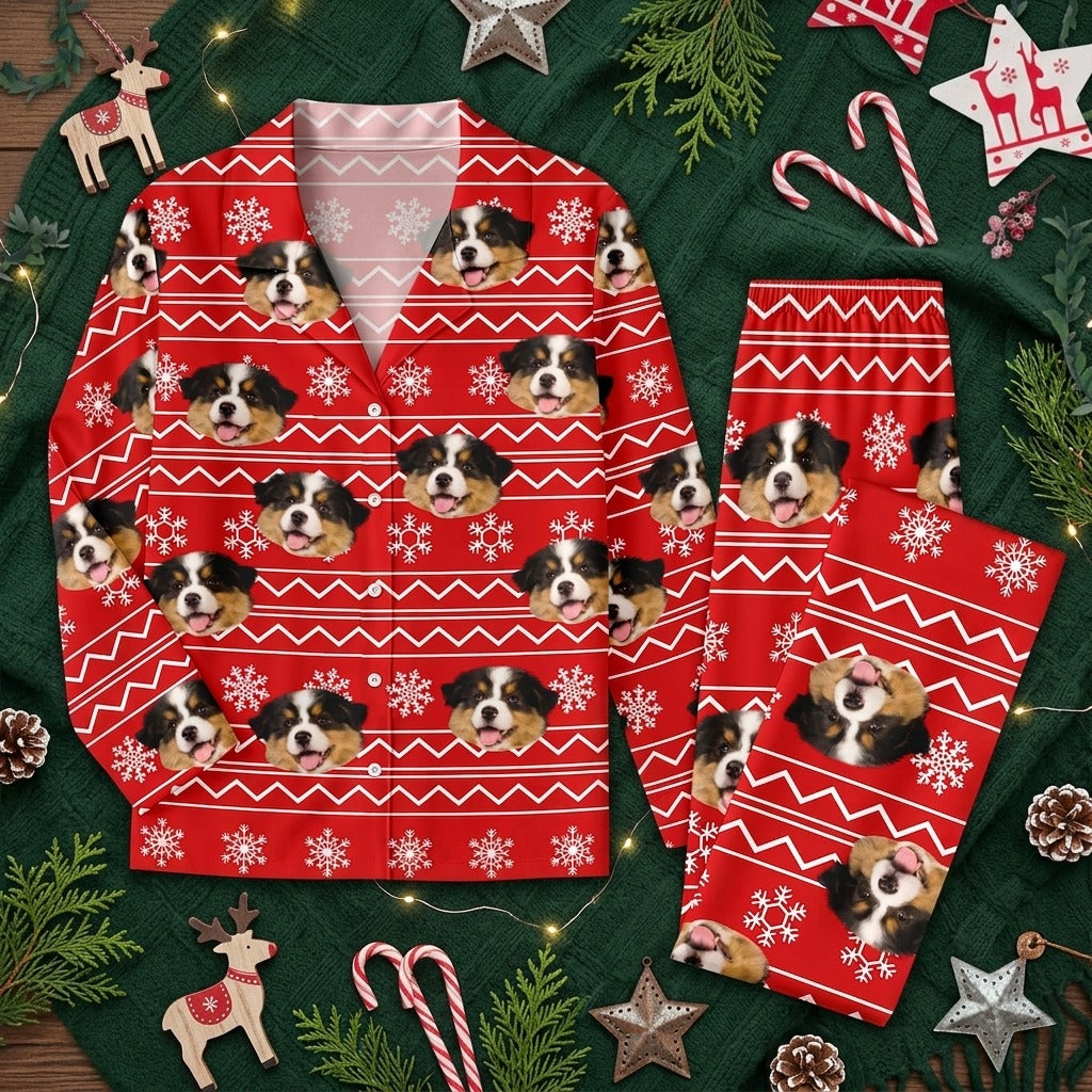Custom Dog Photo Christmas Pajamas