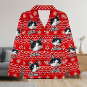 Custom Cat Photo With Christmas Background Pajamas