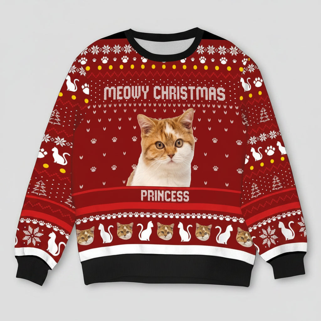 Custom Photo Meowy Christmas Cat AOP Ugly Sweater TA29 88987