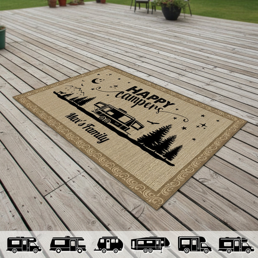 Happy Campers Camping Patio Rug, Patio Mat K228