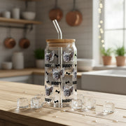 Custom Dog Cat Photo With Bone Icon For Pet Lover Glass Can With Lid