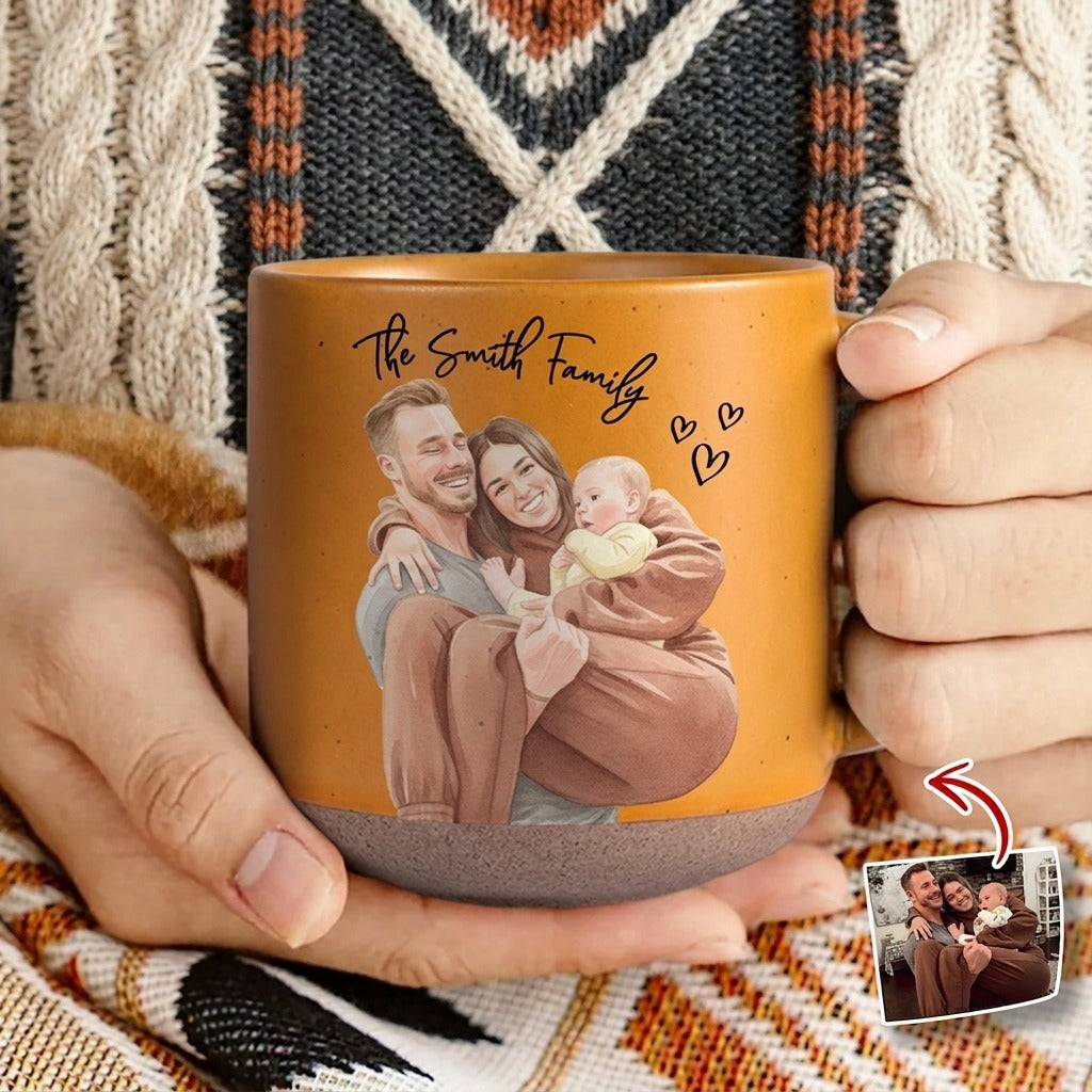Custom Photo Pottery Mug For Family Or Couple