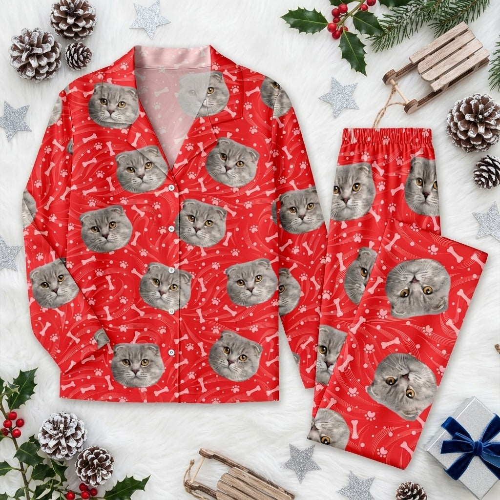 Custom Photo Tie Dye Background Cat Pajamas