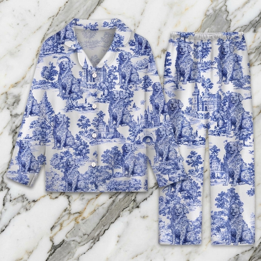 Custom Dog Breeds Chinoiserie Toile De Jouy Style Personalized Satin Pajamas