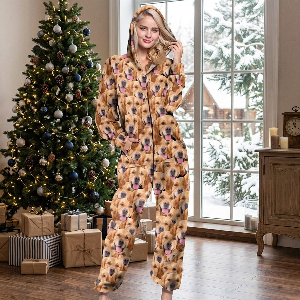 Custom Funny Dog Cat Face Photo Onesie Pajamas