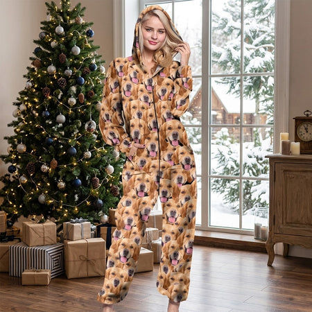 Custom Funny Dog Cat Face Onesie Pajamas — Gift for Pet Lovers VEEN2