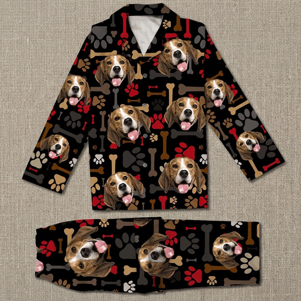Custom Dog Photo With Paw And Bone Pattern Pajamas