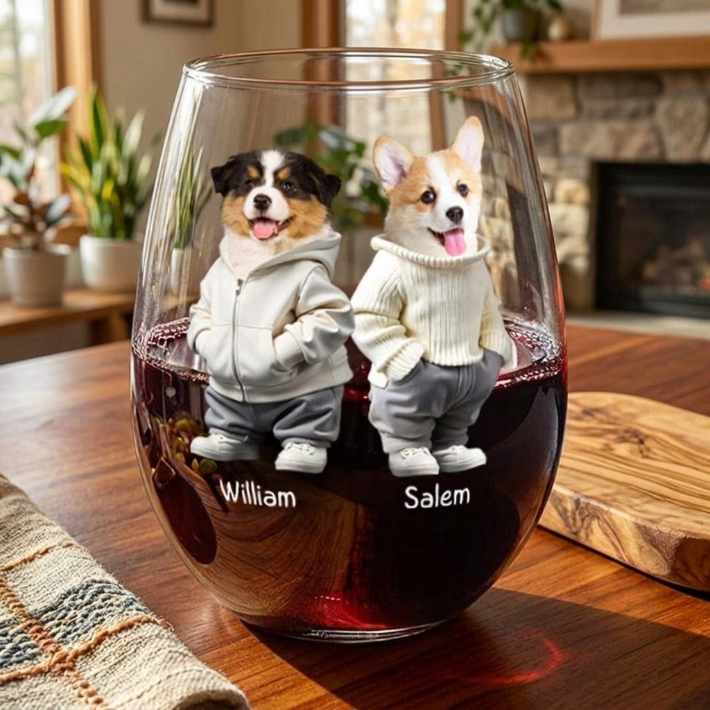 Custom Photo Cool Dog, Cat Wine Glass Gift For Dog Cat Pet Lover