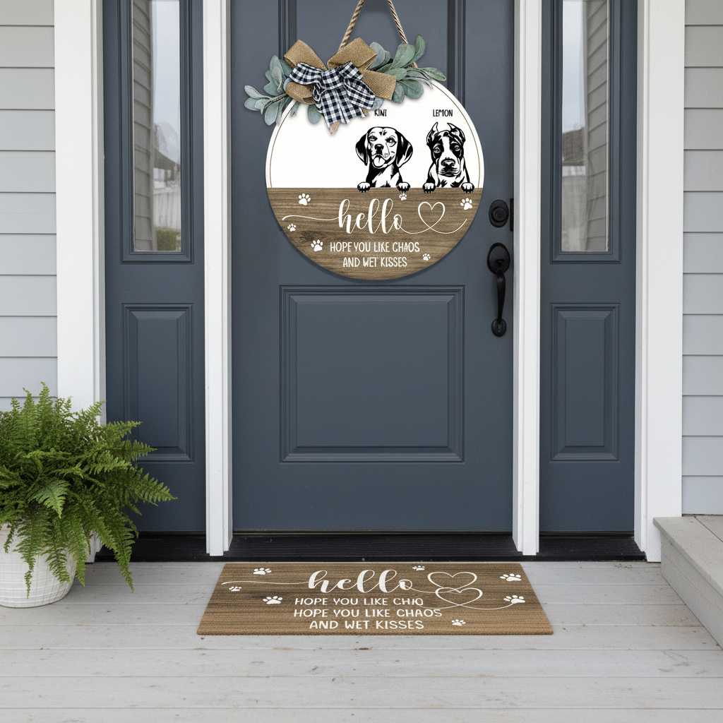 Hope You Like Chaos And Wet Kisses Dog Wooden Door Sign With
