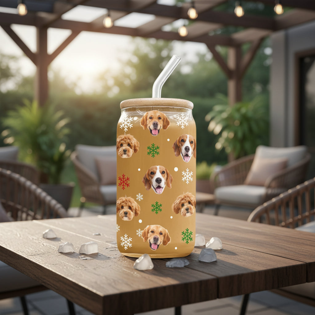Custom Pet Photo Glass Can With Lid Christmas Gift for Pet Lovers