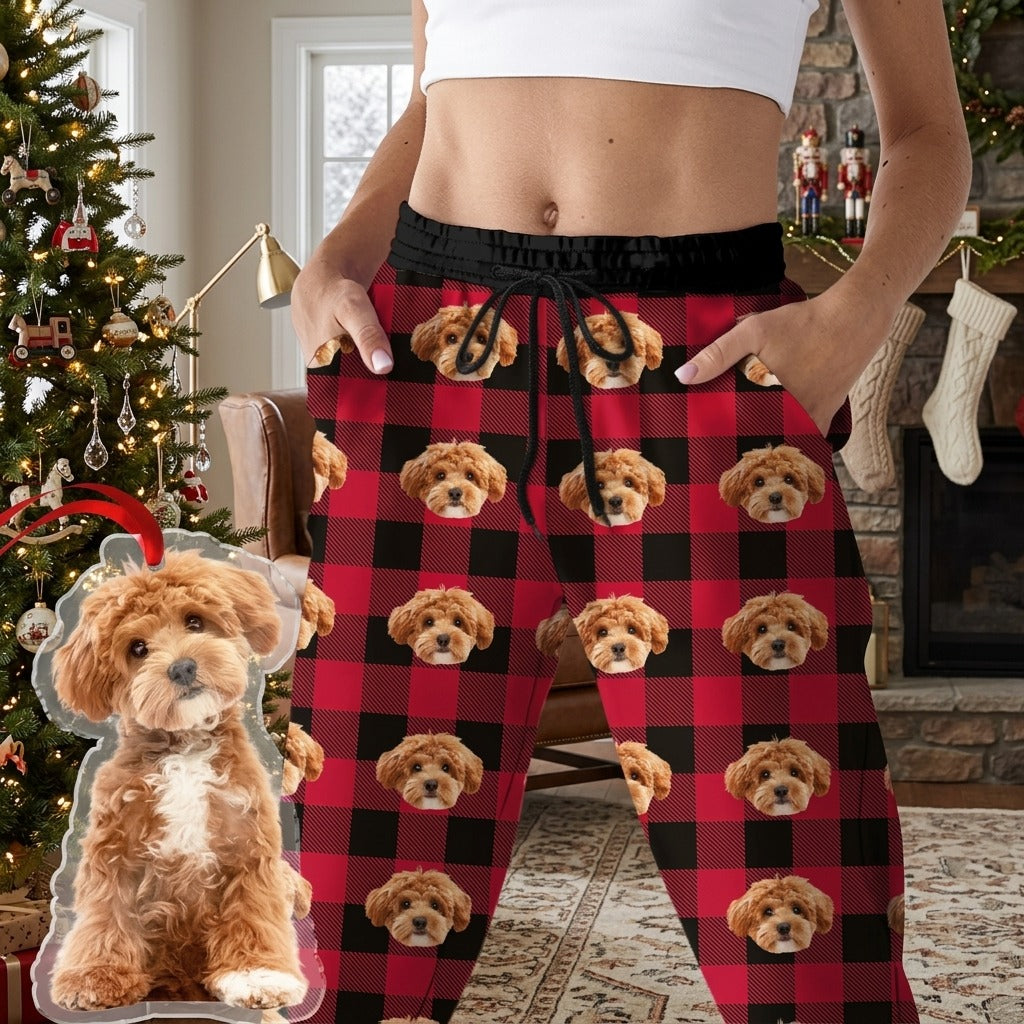 Custom Photo With Christmas Pattern Dog Cat For Men and Women Sweatpants