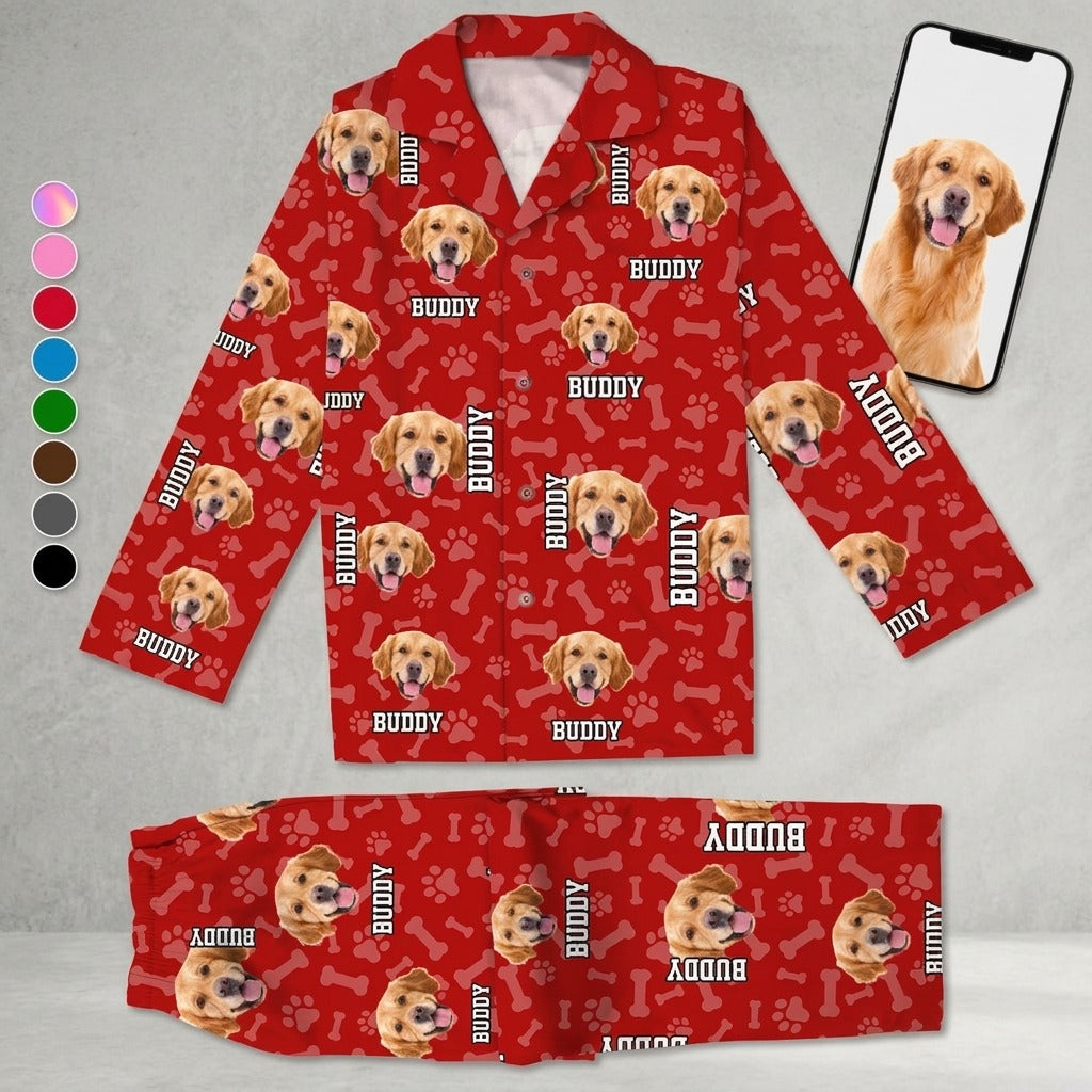 Custom Photo Name Paw Pattern Dog Cat Pajamas