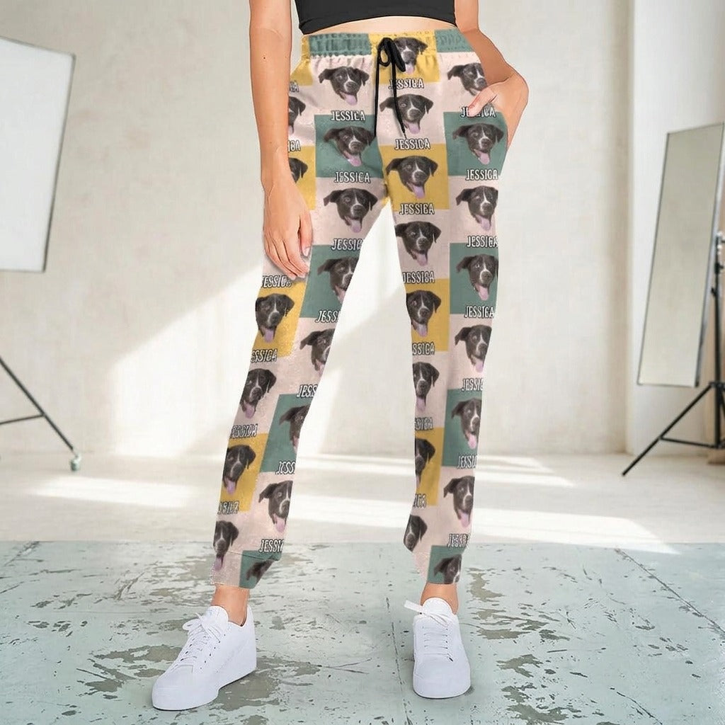 Custom Dog Photo With Christmas Pattern For Men and Women Sweatpants