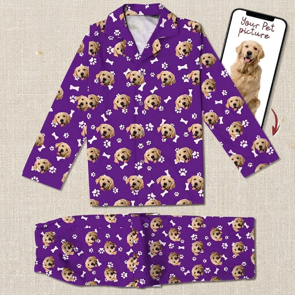 Custom Dog Face Photo With Colorful Background Pajamas T368