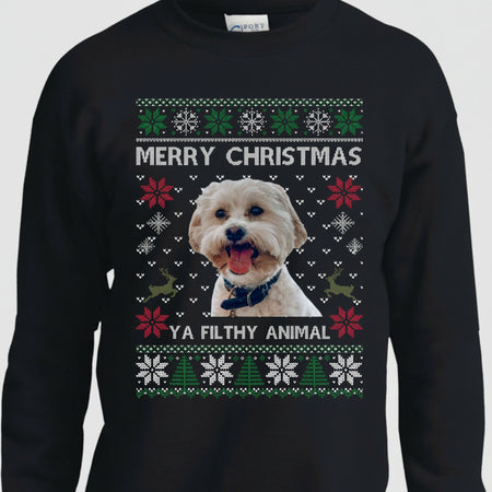 Custom Pet Ugly Christmas Ya Filthy T-Shirt — Christmas Gift GZBDH