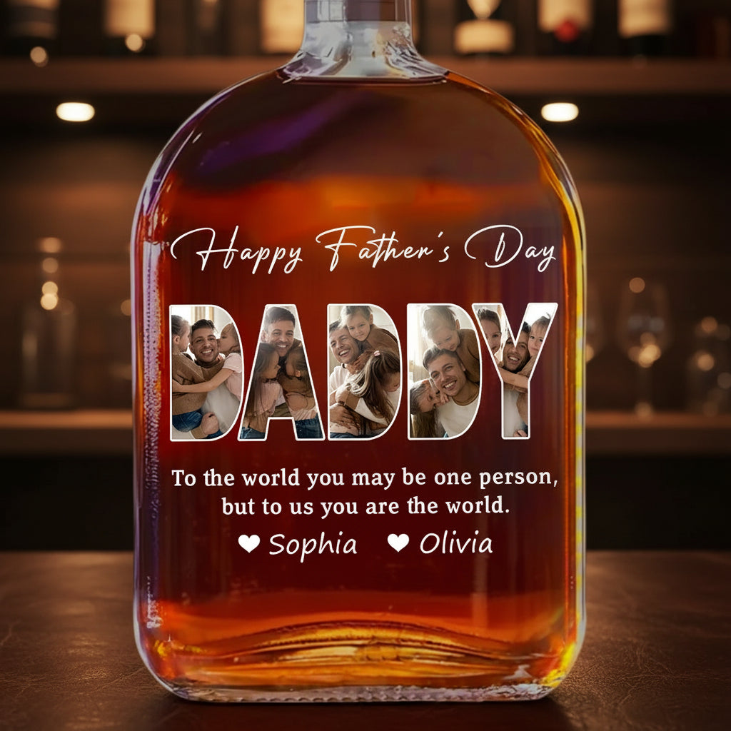 Custom Photo Happy Father's Day Family Whiskey Bottle