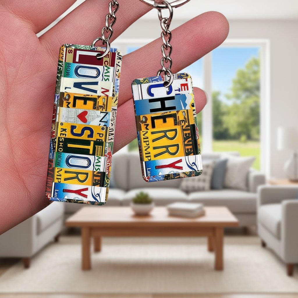 Personalized License Plate Hippie Metal Keychain, Camping Gi