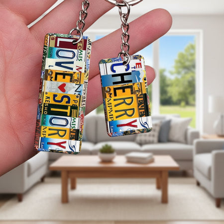 Custom License Plate Hippie Metal Keychain — Custom Gift KY8Y6