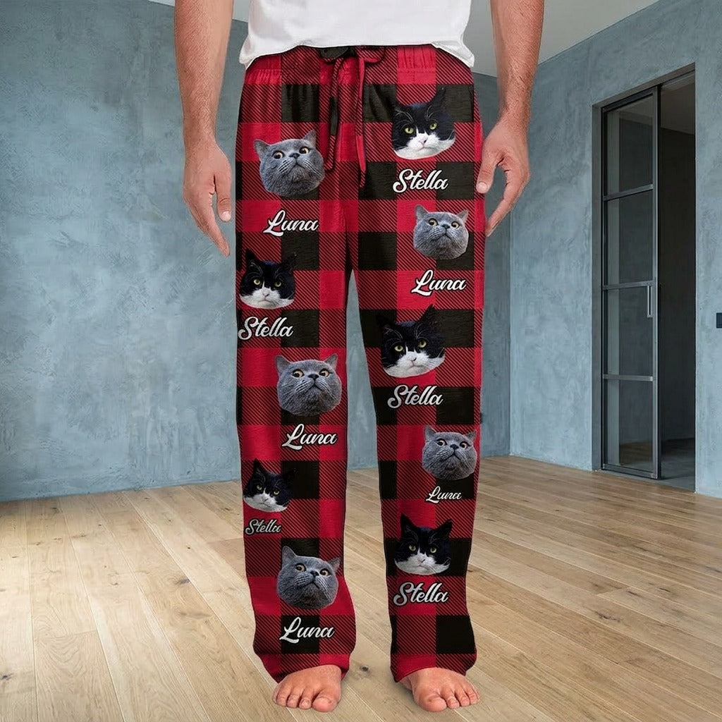 Custom Cat Photo With Christmas Background Man's Pants