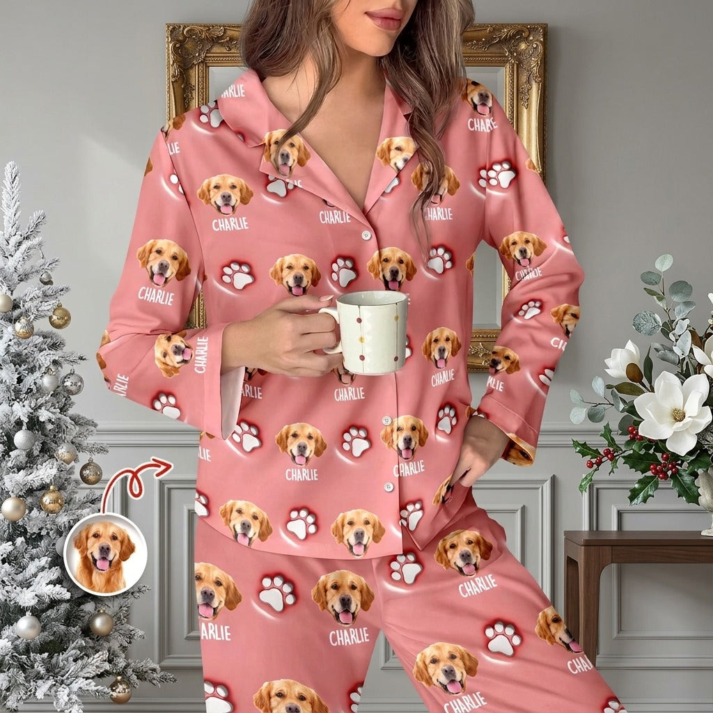 Custom Dog Face And Paw - Personalized Custom 3D Inflated Effect Pajamas