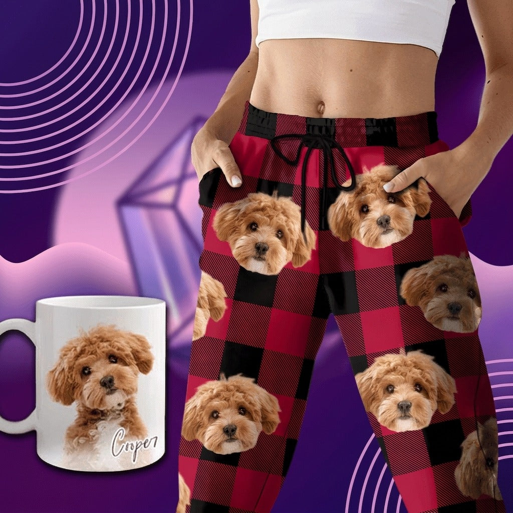 Custom Photo With Christmas Pattern Dog Men and Women's Sweatpants