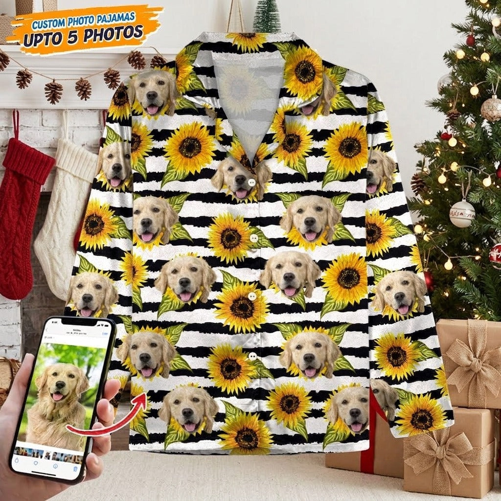 Custom Photo With Sunflower Pattern Dog Cat Pajamas T368