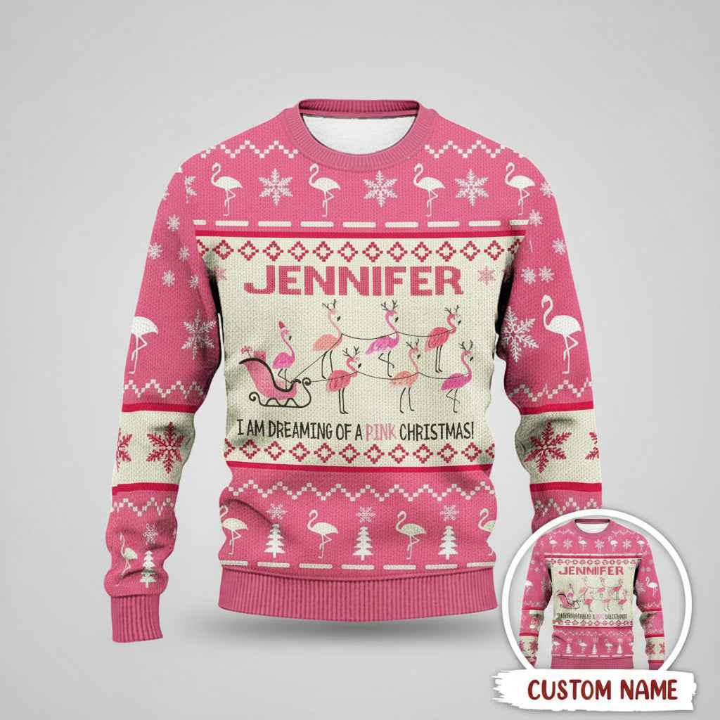 I Am Dreaming Of Pink Christmas Holiday AOP Ugly Sweater T28