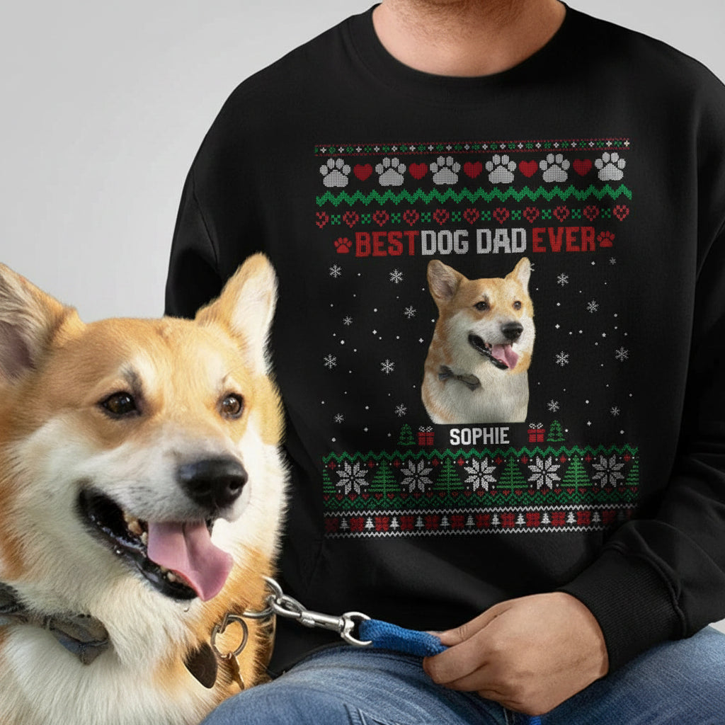 Custom Photo Best Dog Dad Ever Ugly Christmas Dog Cat Sweats