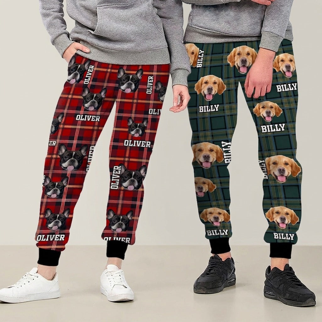 Custom Dog Photo With Plaid Background For Men and Women Sweatpants