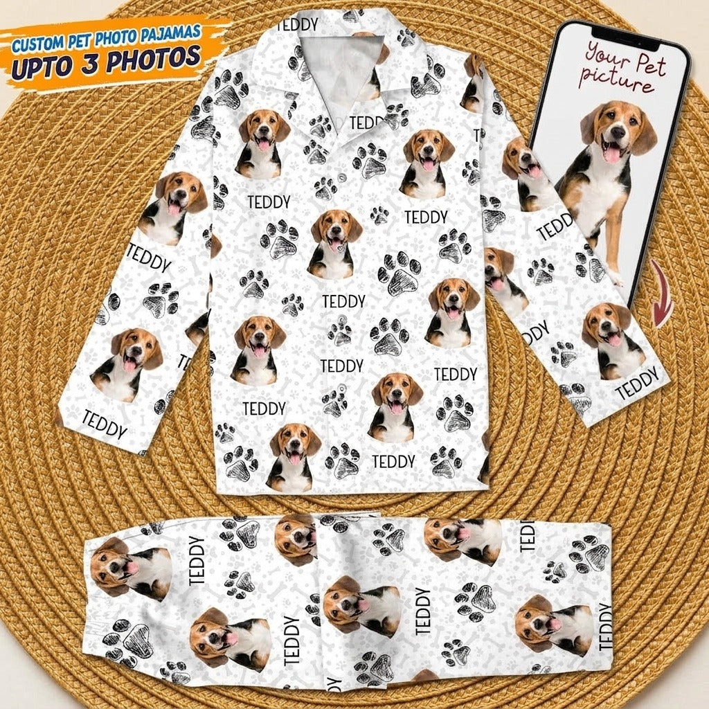 Custom Photo Dog Cat Paw For Dog Cat Lover Pajamas Christmas NKT1