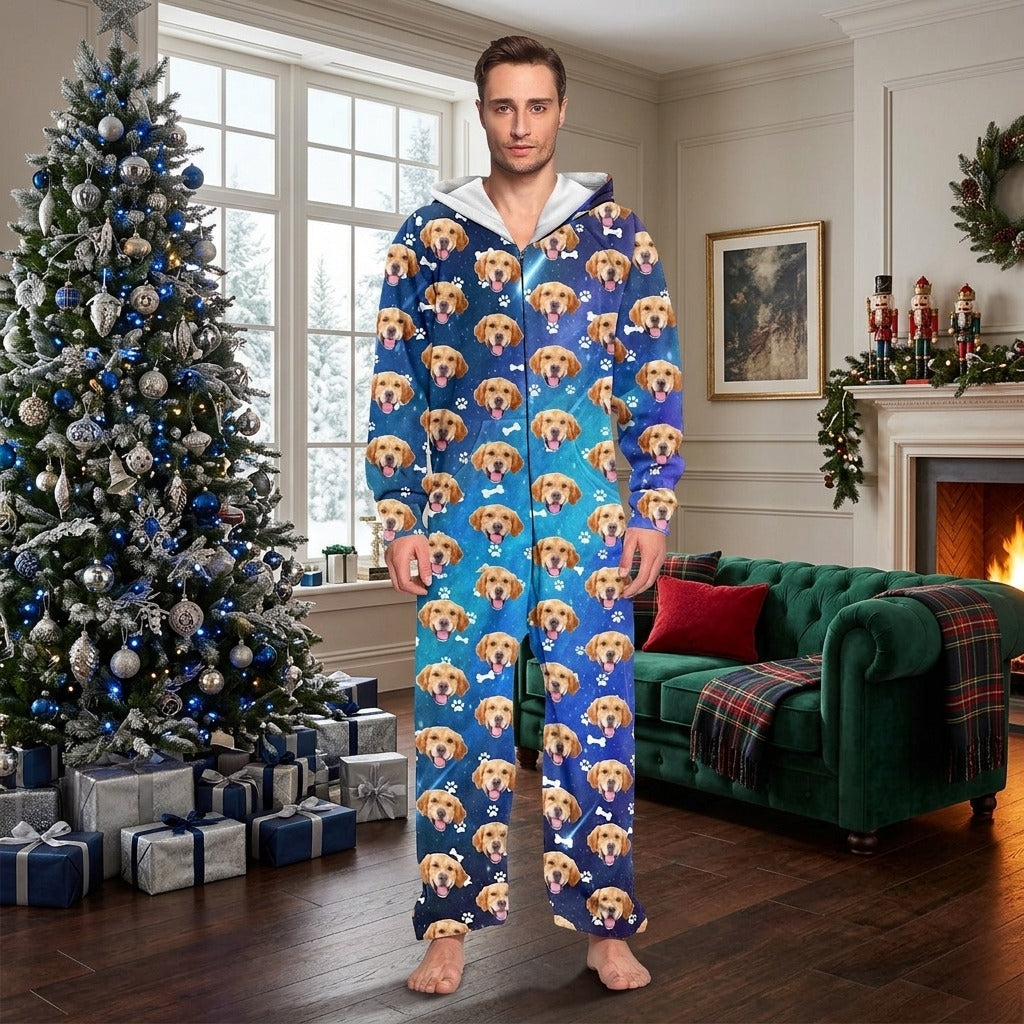 Custom Photo Galaxy Onesie Pajamas For Dog Lovers