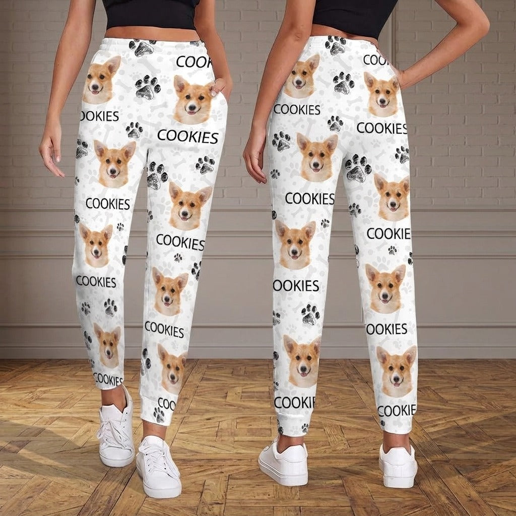 Custom Dog Photo With Paw Pattern Sweatpants