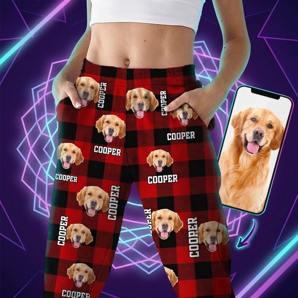 Custom Photo Name Dog Cat Flannel Pajamas
