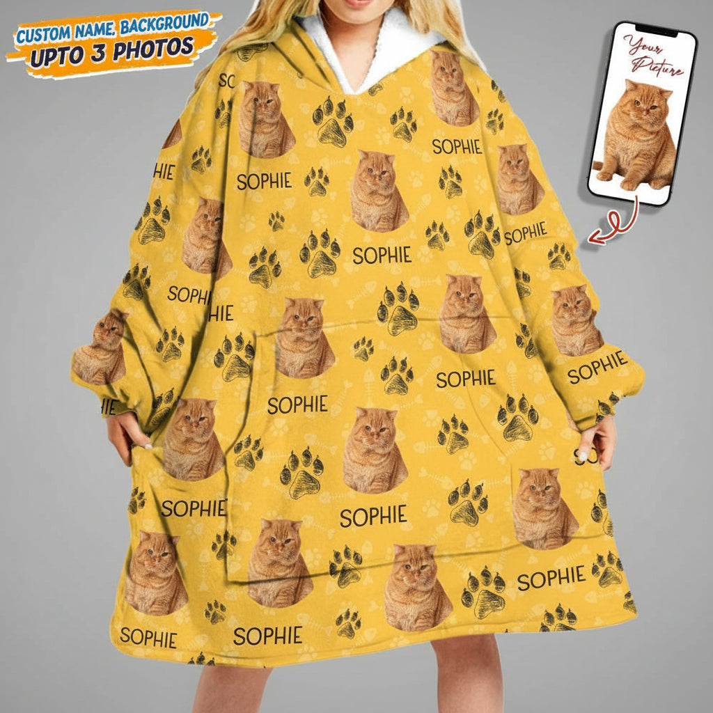 Custom Photo Dog Cat Paws Paint Hoodie Blanket N304