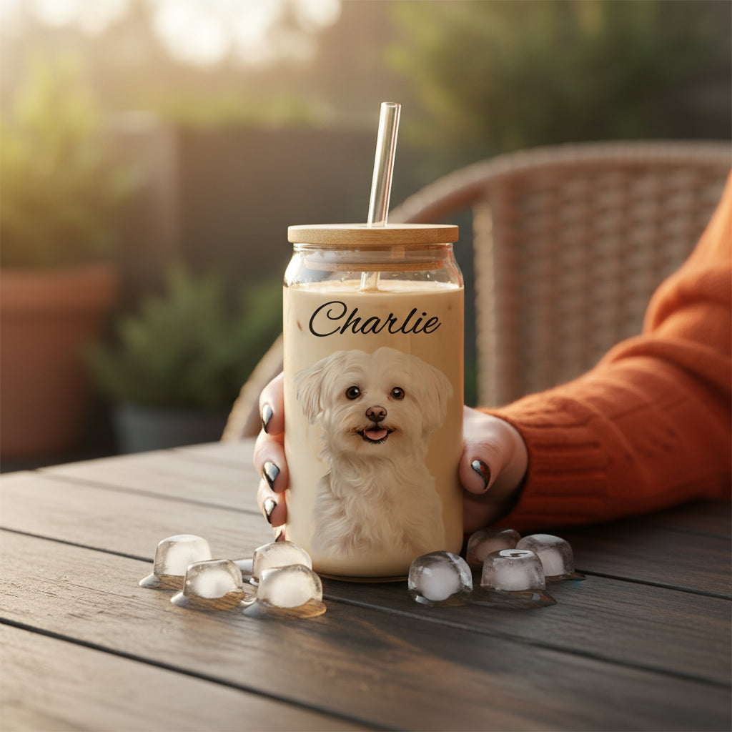 Custom Photo And Name Glass Can With Lid Gift