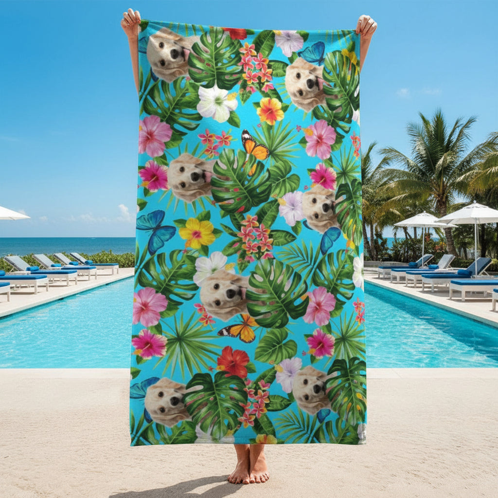 Custom Photo With Tropical Dog Beach Towel N304